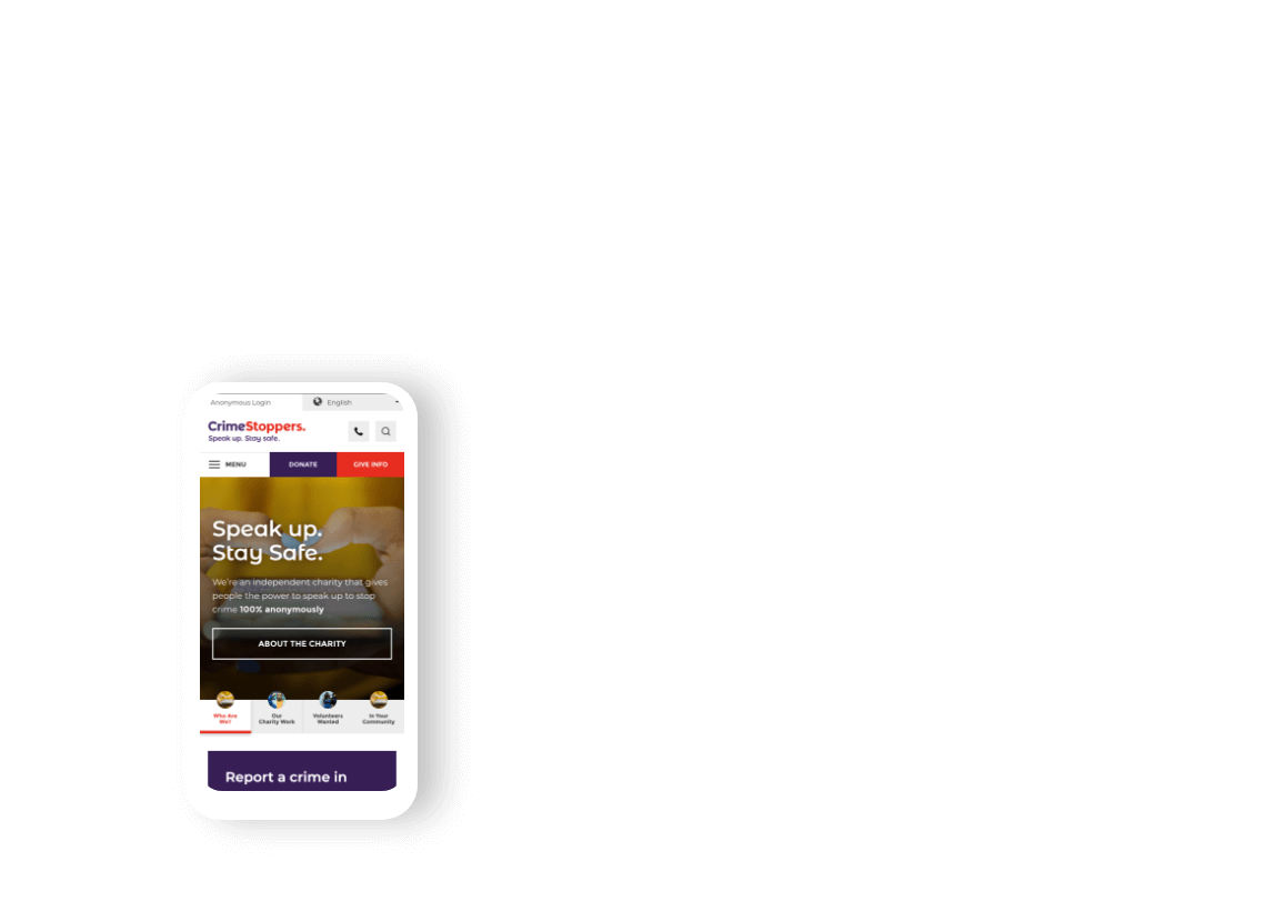 Phone display of Crimestoppers site