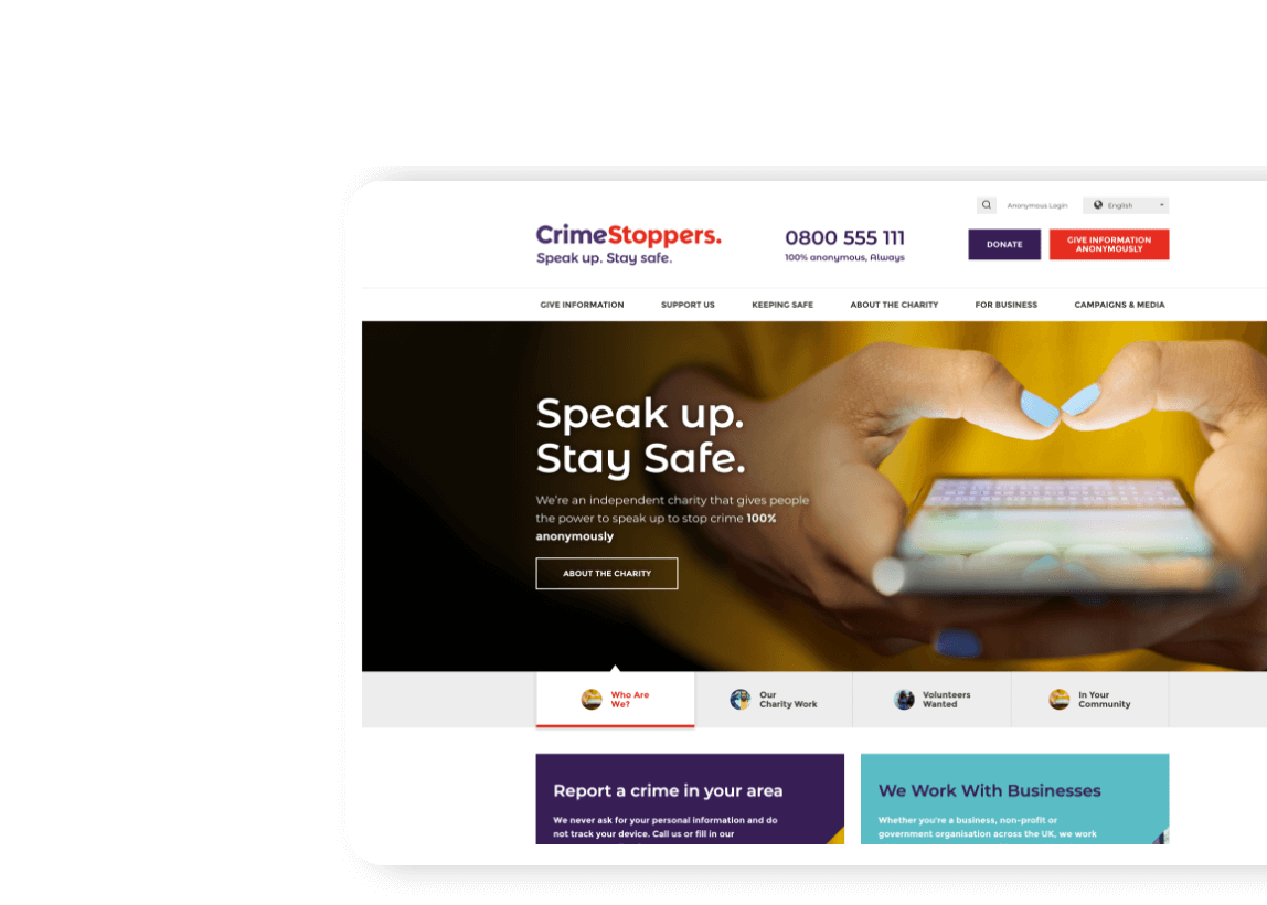 Desktop display of Crimestoppers site